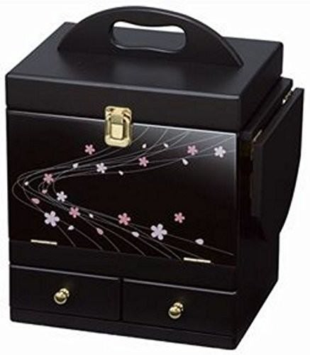 メイクボックス 桜 コスメボックス 三面鏡・ミニテーブル付き 蒔絵風デザイン ブラック