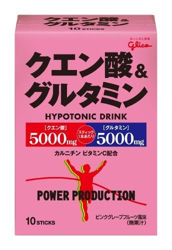 グリコ パワープロダクション クエン酸&グルタミン ハイポトニック粉末ドリンク ピンクグレープフルーツ風味 1袋 (12.4g) 10袋